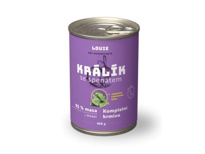 LOUIE konzerva pro psy - Králík s kuřecím a se špenátem 400g