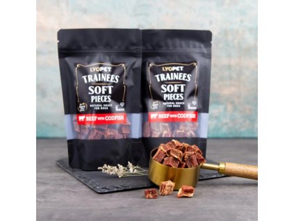 Trainees Snack Soft Pieces Beef with Codfish / měkké hovězí s treskou pro psy a kočky 100g