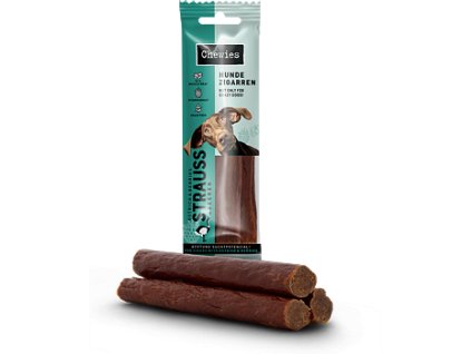 Chewies Hundezigarren Pštrosí salámky s malinami a rybízem 75 g