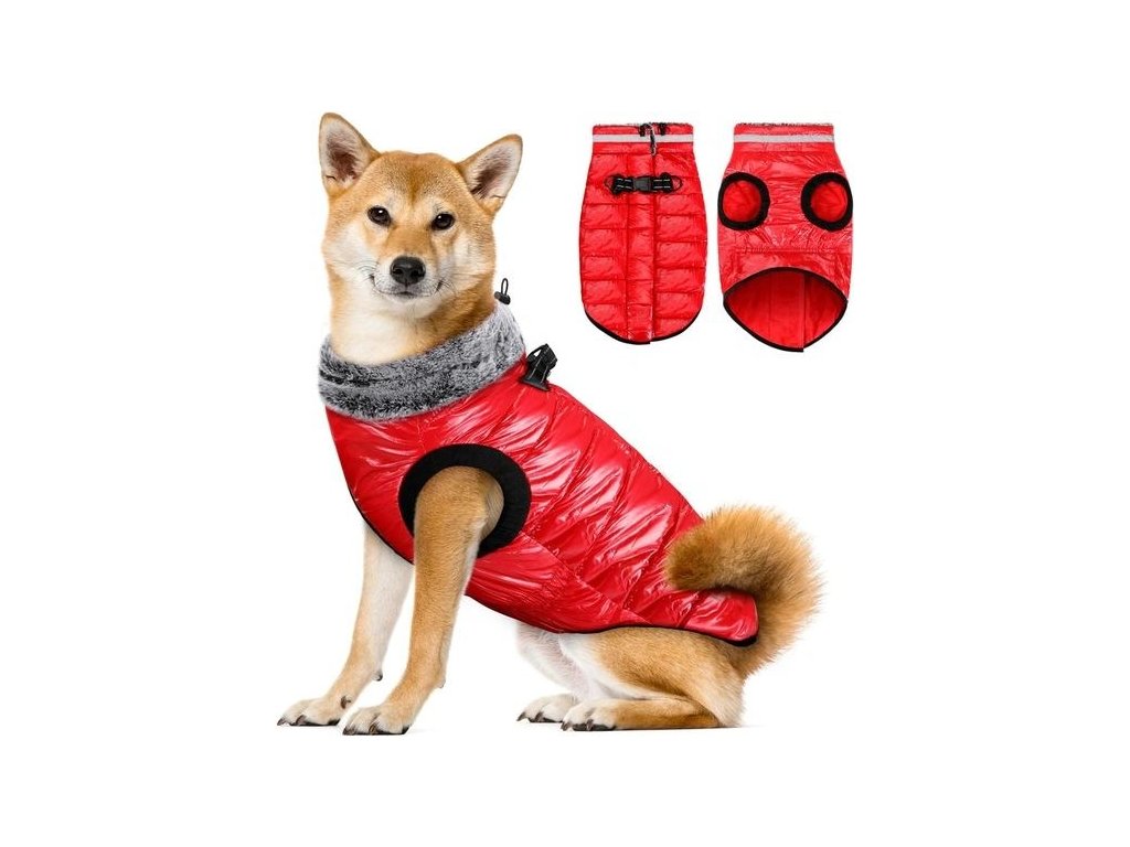 slowton teply zimni kabat pro psa fleecova podsivka s reflexnim rolakem pro psa s vestavenym