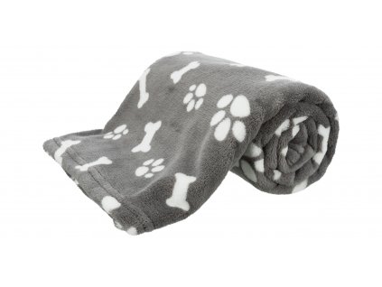 TRIXIE Plyšová deka KENNY, šedá s kostičkami a packami 100x75 cm