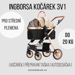 Super elegantní černo-béžovo-zlatý kočárek se zlatými koly. ⭐ má lehce uzavíratelnou korbu bez zipu ⭐ dá se použít jako...