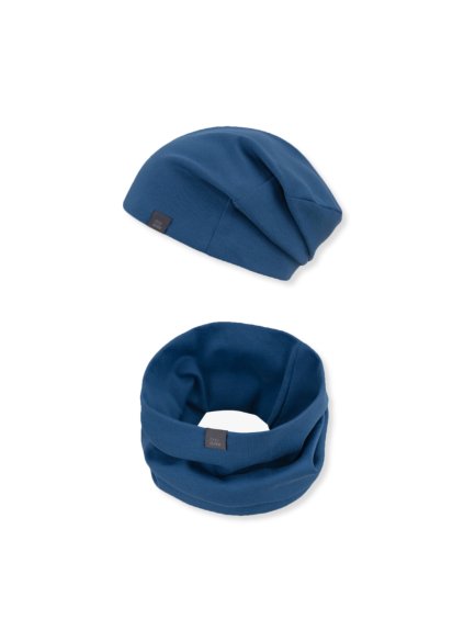 Set čepice a nákrčník organic dark blue