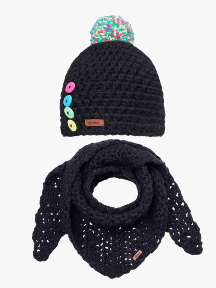 Set Háčkovaný kulich a šál bc black