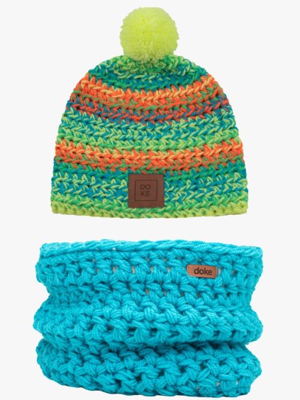 Dětský set háčkovaný kulich a nákrčník neon mix do 11 let