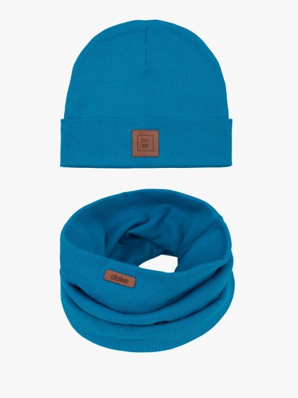 Dětský set bavlněná čepice a nákrčník organic ed crystal teal do 11 let