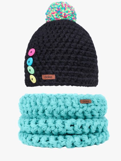 Dětský set háčkovaný kulich Bc short a nákrčník tyrkys
