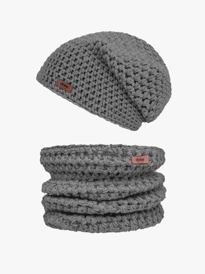 Set merino háčkovaná čepice medium grey L