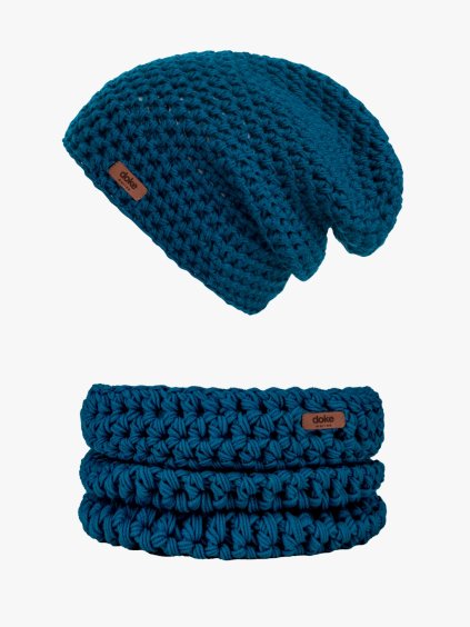 Set merino háčkovaná čepice Petrol L