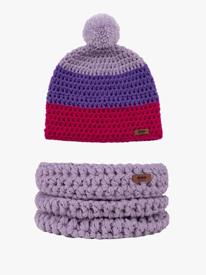 Set merino háčkovaný kulich Lena a nákrčník flieder