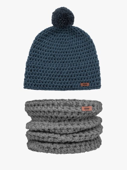 Set merino háčkovaný kulich Meer a nákrčník medium grey L