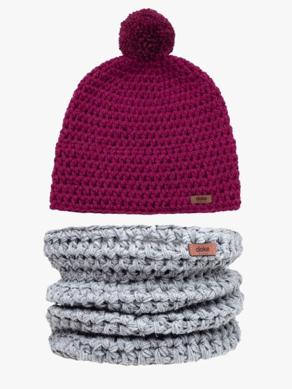 Set merino háčkovaný kulich Pink a nákrčník light