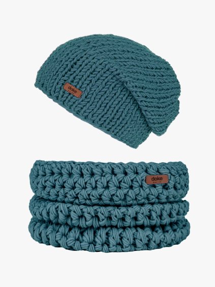Set merino pletená čepice Aqua