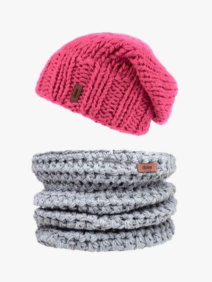 Set merino pletená čepice Roy coral a nákrčník light