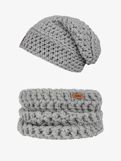 Set háčkovaná čepice a nákrčník brie light