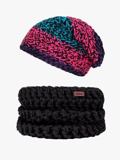 Set háčkovaná čepice Mix lia a nákrčník black