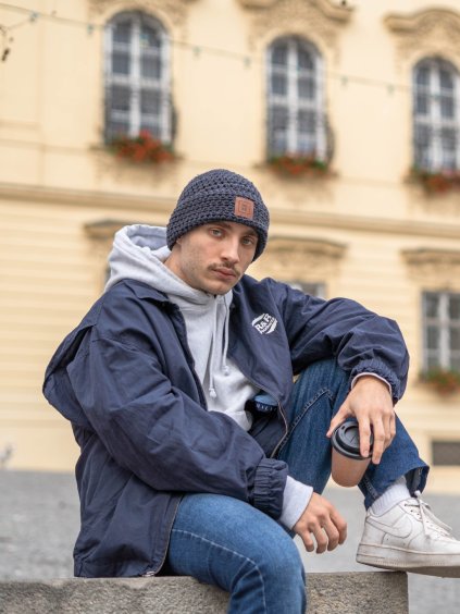 Merino háčkovaná čepice Luke anthracite pro muže