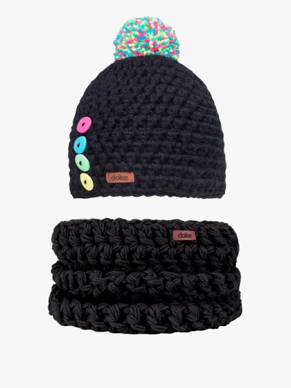 Set háčkovaný kulich BC short a nákrčník black