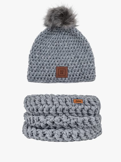 Set háčkovaný kulich Denim a nákrčník light