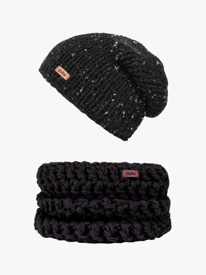 Set pletená čepice Black tweed a nákrčník black