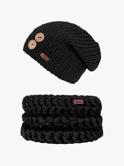 Set pletená čepice B nature black a nákrčník black