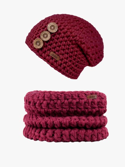 Dětský set háčkovaná čepice B nature bordo (1)