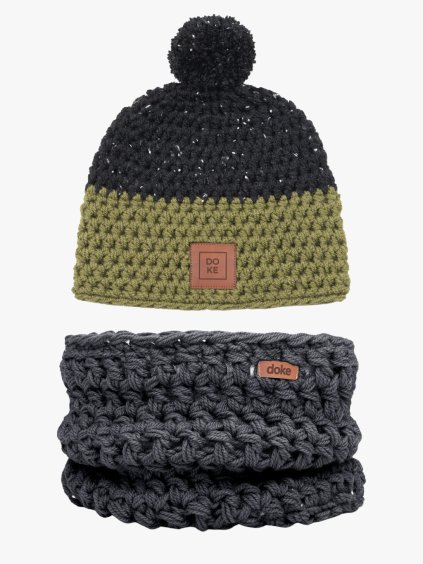 Dětský set háčkovaný kulich arnie a nákrčník dark (1)