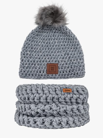 Dětský set háčkovaný kulich denim a nákrčník light (1)