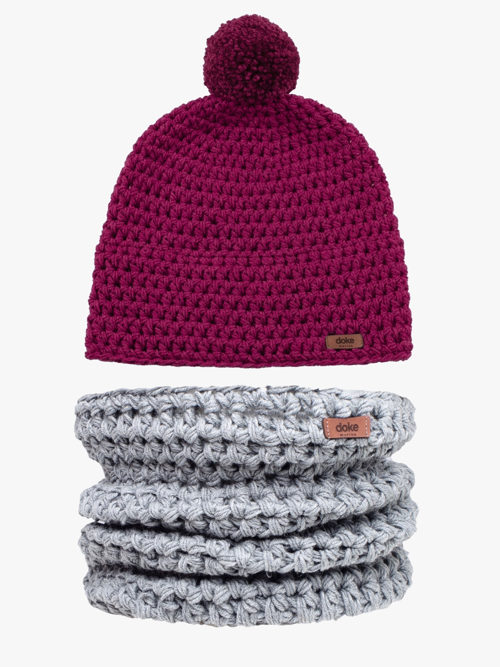 Levně Set merino háčkovaný kulich Pink a nákrčník light