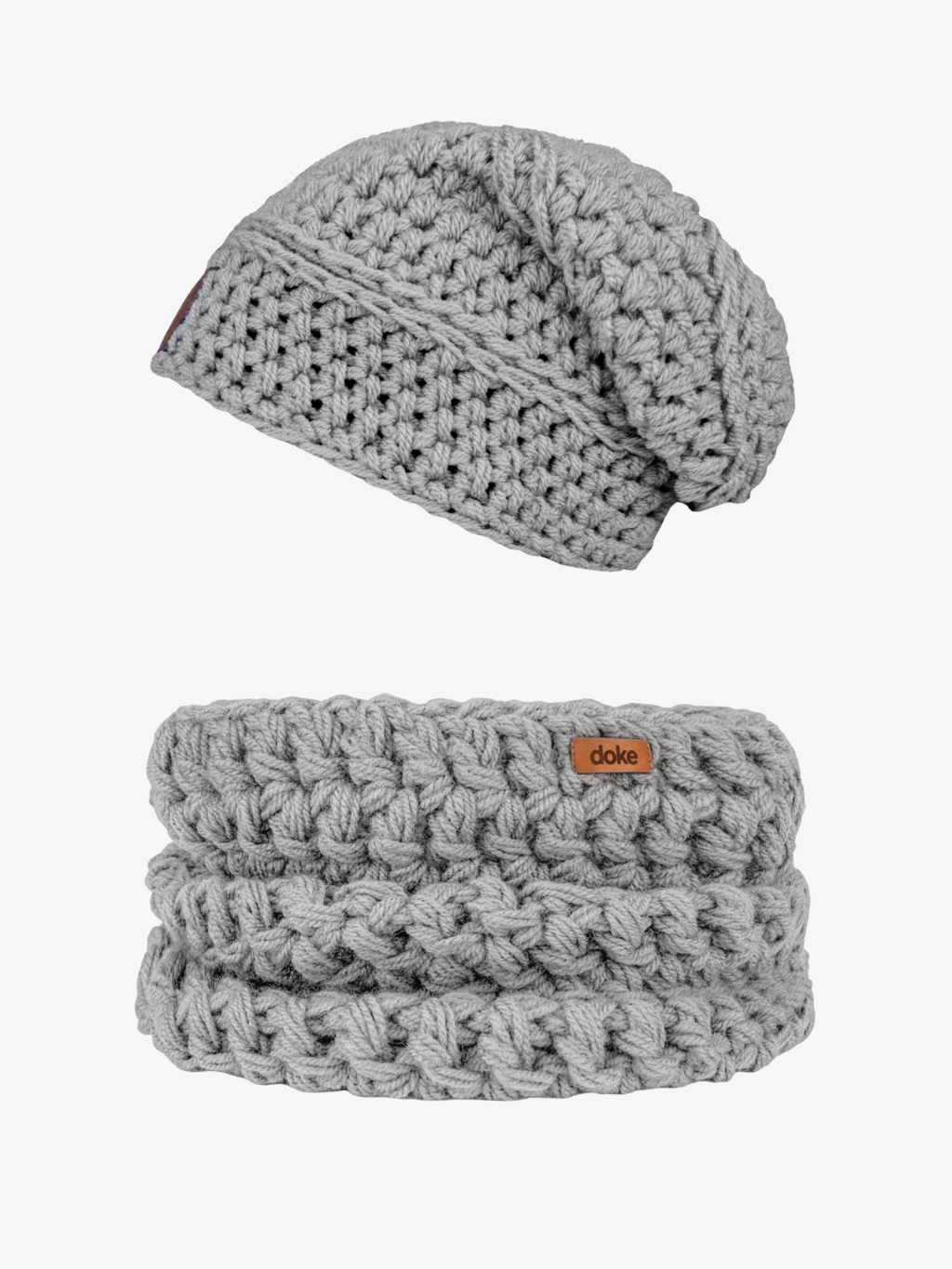 Levně Set háčkovaná čepice a nákrčník brie light