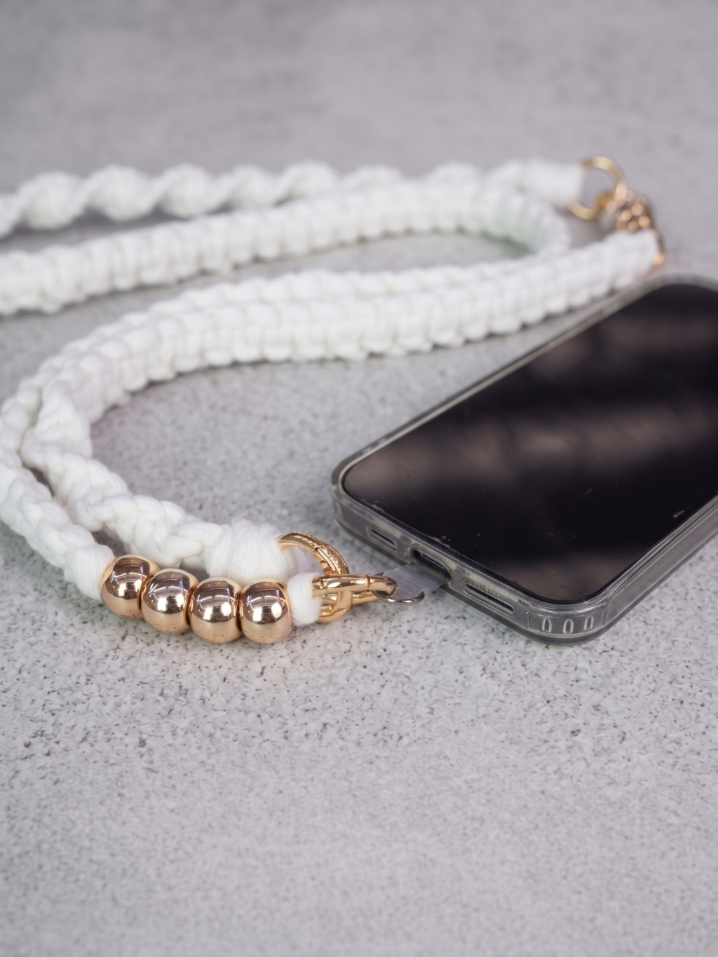 Doke popruh na telefon GOLD white