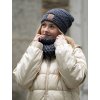 Set háčkovaná čepice a nákrčník brie denim tweed