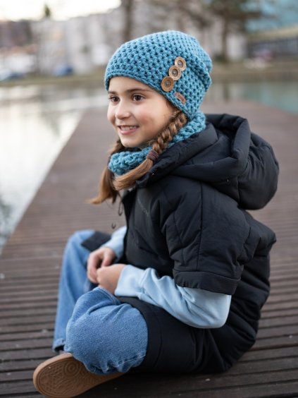 Dětská háčkovaná čepice B nature lagune (Velikost Pro děti (3-11 let))