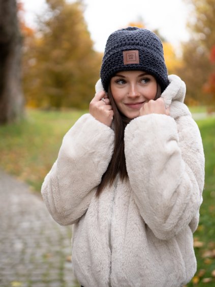 Merino háčkovaná čepice Luke anthracite (Velikost Univerzální (od 12 let))