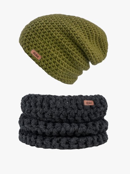 Set háčkovaná čepice Arnie a nákrčník anthracite L