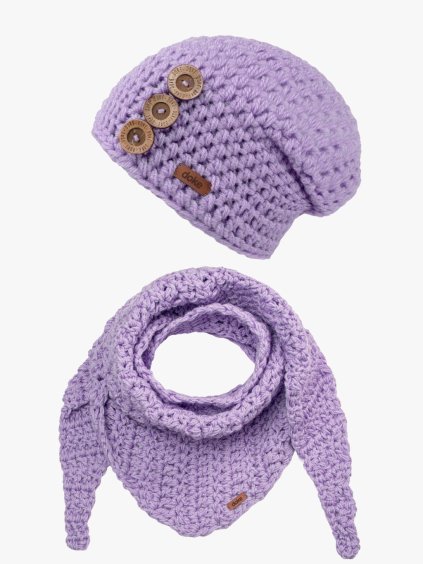 Set háčkovaná čepice B nature flieder