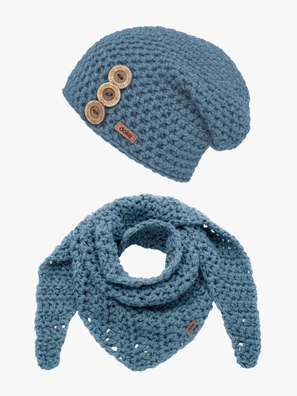 Set háčkovaná čepice B nature lagune