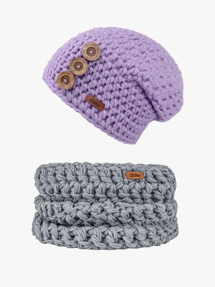 Dětský set háčkovaná čepice B nature flieder a nákrčník light (1)