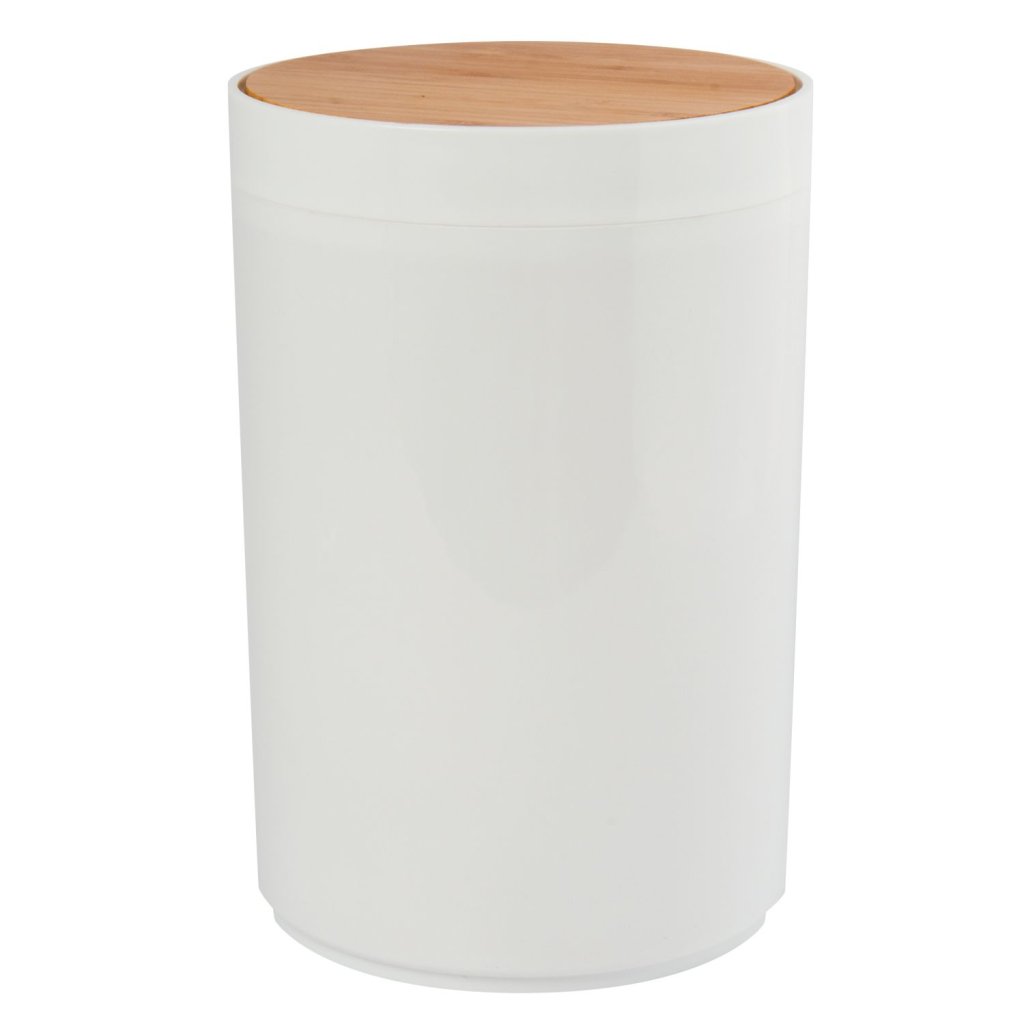 MSV výklopný odpadkový koš OSLO, bílý plast, bambusové víko, 5 L