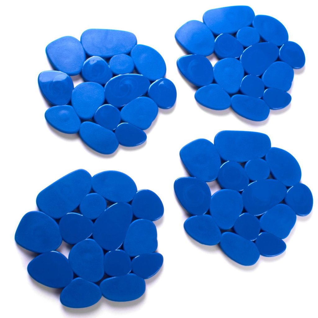 MSV sada 4 protiskluzových podložek GALETS, ve tvaru oblázků, tmavě modré PVC, 12 x 13 cm