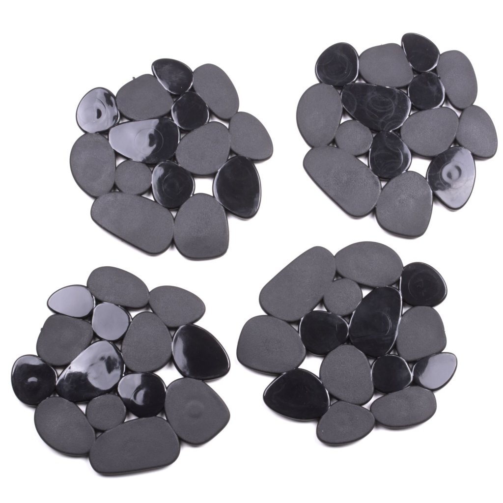 MSV sada 4 protiskluzových podložek GALETS, ve tvaru oblázků, černé PVC, 12 x 13 cm