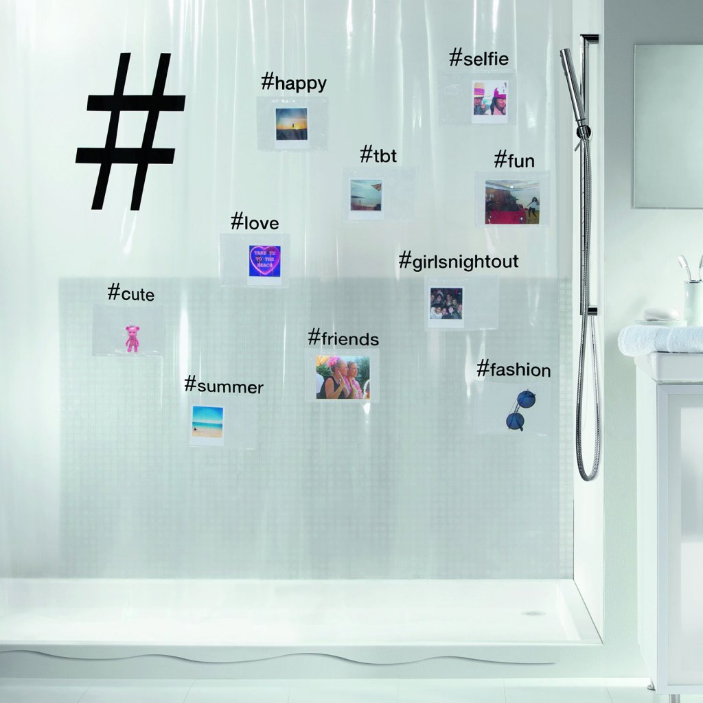 Spirella sprchový závěs HASHTAG s motivem, čirý
