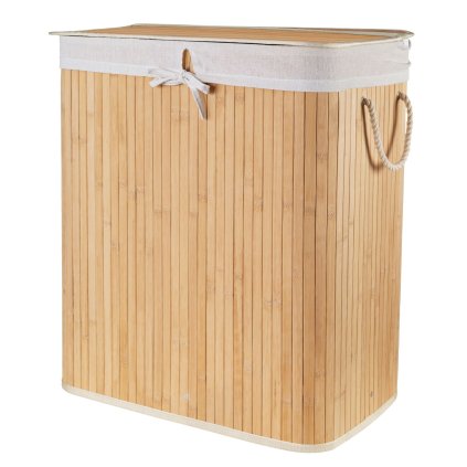 Bambusový koš na prádlo s víkem Compactor Bamboo XXL 105 L - 2dílný, přírodní