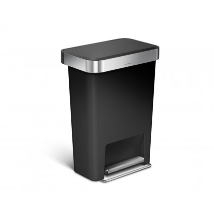 Pedálový odpadkový koš Simplehuman – 45 l, kapsa na sáčky, obdélníkový, černý plast