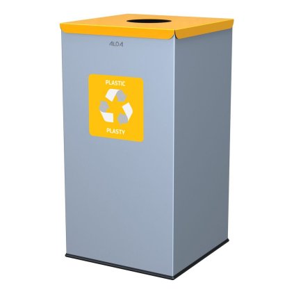 Koš na tříděný odpad Eko Square Nord 90 l, žluté víko - plast, lakovaná ocel