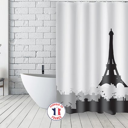 MSV sprchový závěs TOITS, motiv eiffelova věž, bílý, 180 x 200 cm, polyester