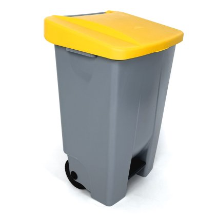 Denox nášlapný odpadkový koš na tříděný odpad 120 L, žluté víko s kolečky