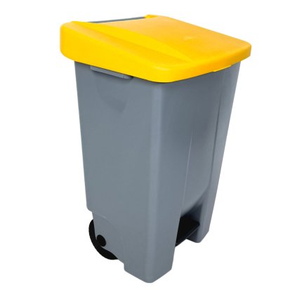 Denox nášlapný odpadkový koš na tříděný odpad 80 L, žluté víko s kolečky
