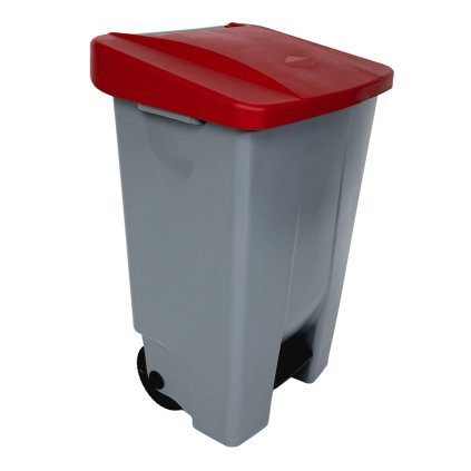 Denox nášlapný odpadkový koš na tříděný odpad 120 L, červené víko s kolečky