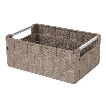 Compactor úložný košík s kovovými madly STAN - S, tkané pásky, 25 x 17 x 10 cm, taupe